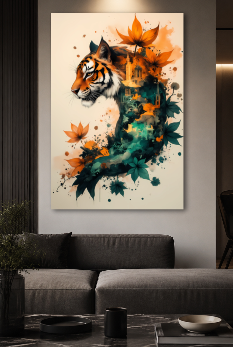 CDK-ANI-00021 - Tigre Con Flores Naranja y Verde