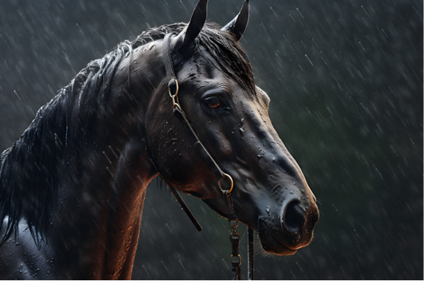 Caballo Negro Bajo La Lluvia