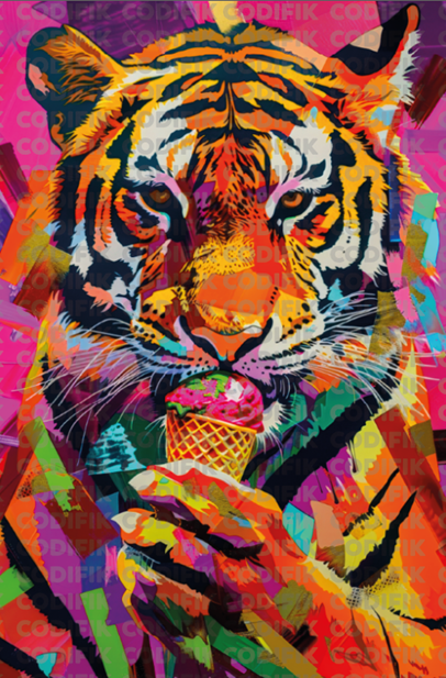 CDK-ANI-00082 - Tigre comiendo helado PopArt